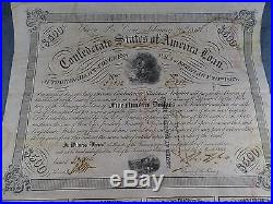 Nice 1863 CIVIL War Confederate Csa $500 Bond Issued At Houston Texas