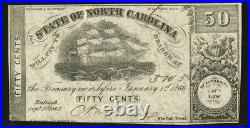NORTH CAROLINA 1862 Raleigh Confederate Civil War 50c Banknote Currency, PCGS 50