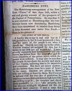 NORTHERN INVASION Battle of Gettysburg Civil War CONFEDERATE 1863 Old Newspaper