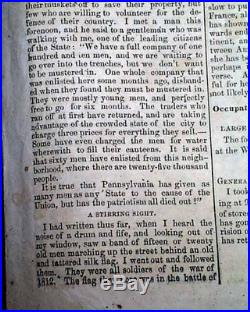 NORTHERN INVASION Battle of Gettysburg Civil War CONFEDERATE 1863 Old Newspaper
