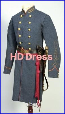 New Civil War Confederate General Frock Coat Grey Wool Officer Tunic Gold Braid