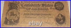 Nice 1864 Series Confederate States Of America $500.00 Note T-64 CIVIL War