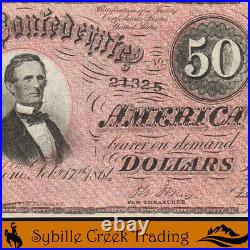 Nice Red T-66 1864 $50 Confederate Currency CIVIL War Bill 21325