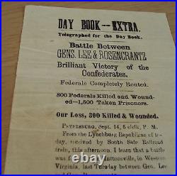 ORIGINAL 1860's CIVIL WAR Battle News Copy TELEGRAM for CONFEDERATE DAY BOOK