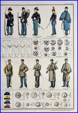 Official Records Civil War Print Union & Confederate Soldiers in Uniforms Caps