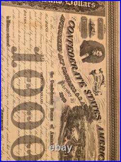 Original 1863 Civil War Confederate States $1000 War Bond with Coupons