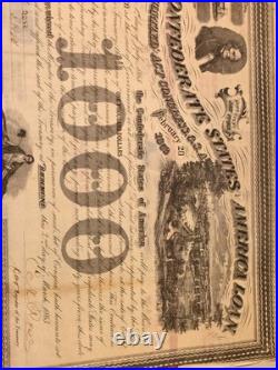 Original 1863 Civil War Confederate States $1000 War Bond with Coupons