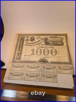 Original 1863 Civil War Confederate States $1000 War Bond with Coupons