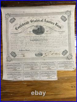 Original 1863 Confederate States Of America Civil War Bond No. 22532