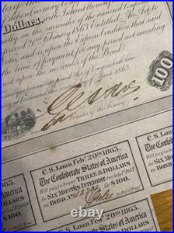 Original 1863 Confederate States Of America Civil War Bond No. 22532