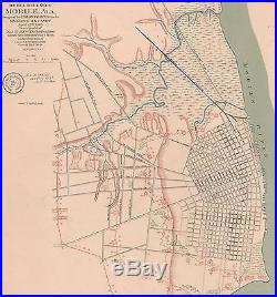 Original Antique CSA US Civil War Map Confederate Defenses MOBILE Alabama AL