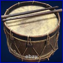 Original Antique Civil War Confederate Blockade Drum & Brass Handle Drumsticks
