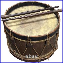 Original Antique Civil War Confederate Blockade Drum & Brass Handle Drumsticks