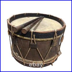 Original Antique Civil War Confederate Blockade Drum & Brass Handle Drumsticks