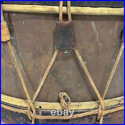 Original Antique Civil War Confederate Blockade Drum & Brass Handle Drumsticks
