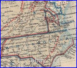 Original Antique Civil War Map UNION & CONFEDERATE BOUNDARIES June 30, 1862