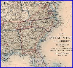 Original Antique Civil War Map UNION & CONFEDERATE BOUNDARIES June 30, 1862