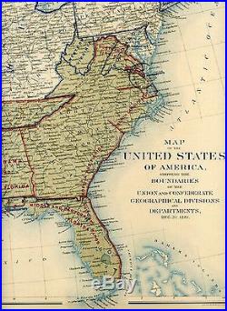 Original Antique Civil War Map UNION & CONFEDERATE BOUNDARIES of Dec 31, 1861