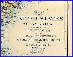 Original Antique Civil War Map UNION & CONFEDERATE BOUNDARIES of Dec 31, 1864