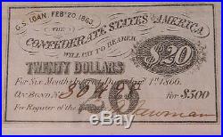 Original Civil War Confederate 500 Dollar Bond with Coupons February 20,1863
