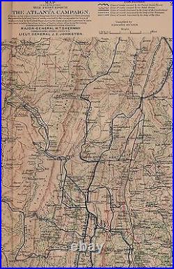 Original Civil War Map MARCH TO THE SEA Chattanooga Tennessee to Atlanta Georgia