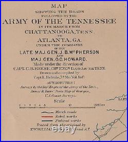 Original Civil War Map MARCH TO THE SEA Chattanooga Tennessee to Atlanta Georgia