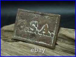 Original Csa Confederate CIVIL War Brass Belt Buckle Square (g3)