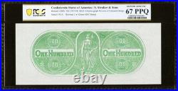 PCGS 67 SUPERB GEM, $100 Confederate States Chemicograph Banknote Civil War 1957