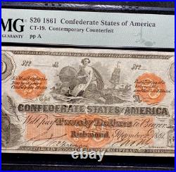 PMG 58 CT-19 $20 1861 Confederate States Civil War Contemporary Counterfeit Note