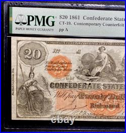 PMG 58 CT-19 $20 1861 Confederate States Civil War Contemporary Counterfeit Note