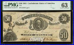 PMG 63. T-8 1861 Confederate States $50 Civil War Obsolete Banknote Currency