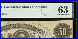 PMG 63. T-8 1861 Confederate States $50 Civil War Obsolete Banknote Currency
