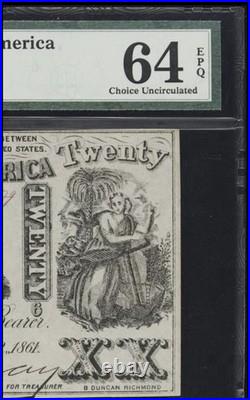 PMG 64 CT-20 $20 1861 Confederate States Civil War Contemporary Counterfeit Note