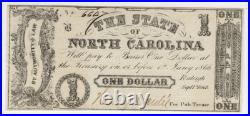 PMG 64. NORTH CAROLINA 1862 Raleigh Confederate Civil War $1 Banknote Currency