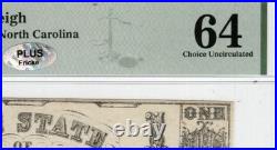 PMG 64. NORTH CAROLINA 1862 Raleigh Confederate Civil War $1 Banknote Currency