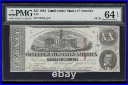 PMG 64. T-58 1863 Confederate States $20 Civil War Obsolete Banknote Currency