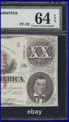 PMG 64. T-58 1863 Confederate States $20 Civil War Obsolete Banknote Currency