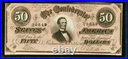PMG CU63. T-66 $50 1864 Confederate States Civil War Obsolete Banknote Currency