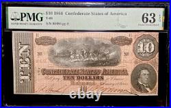 PMG ChUN63 T-68 $10 1864 Confederate States Civil War Obsolete Banknote Currency