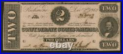 PMG ChUNC64 T-54 1862 Confederate States $2 Civil War Obsolete Banknote Currency