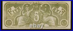 PMG GEMUNC 65 Confederate States $5 Chemicograph Banknote Civil War CSA Currency