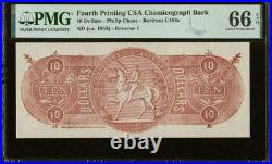 PMG GemUNC 66 $10 Confederate States Chemicograph Banknote Civil War Paper Money