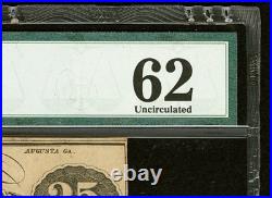 PMG UNC 62. MISSISSIPPI Macon 1864, 25c Confederate Civil War Banknote Currency