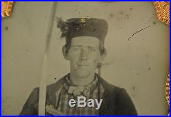 Pair of Civil War Armed Soldiers Confederate Ambrotypes Union Case 1/6 plate