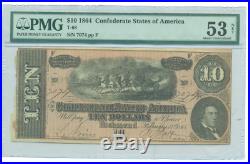 Pmg Au-53 1864 Confederate $10 Note Csa CIVIL War Au-53 T-68