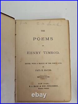 Poems of Henry Timrod 1872 Antique Book US Civil War Confederate Poet Patriotic