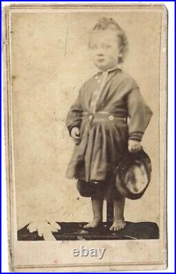 Possible Confederate cockade With Child Holding Kepi Barefeet CDV Civil War