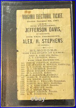RARE 1861 Jefferson Davis Confederate Electoral Ticket/ Civil War
