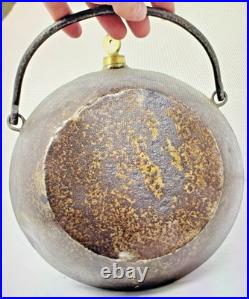 RARE ANTIQUE CIVIL WAR CONFEDERATE ARMY SIGNAL CORPS IRON FUEL CANTEEN WithHANDLE