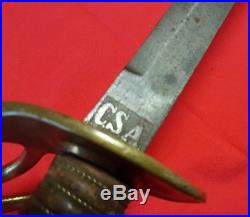 RARE Antique Civil War Confederate CSA Battle Sword Brass Leather 1800s 3 Foot
